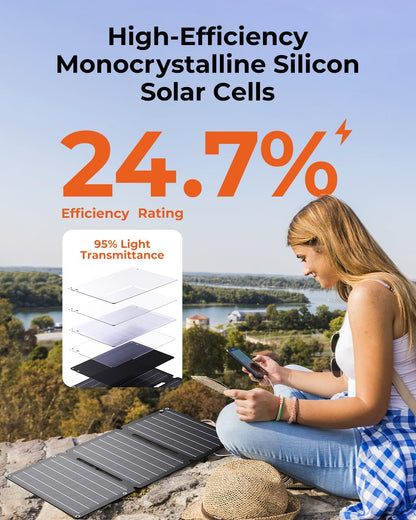 BigBlue 30W Solar Panel with Fast Charging USB-A, PD 24W USB-C and DC Ports, IP68 Waterproof, Portable Folding Solar Charger Compatible with iPhone, iPad, Samsung, LG, Power Banks, Power Station etc