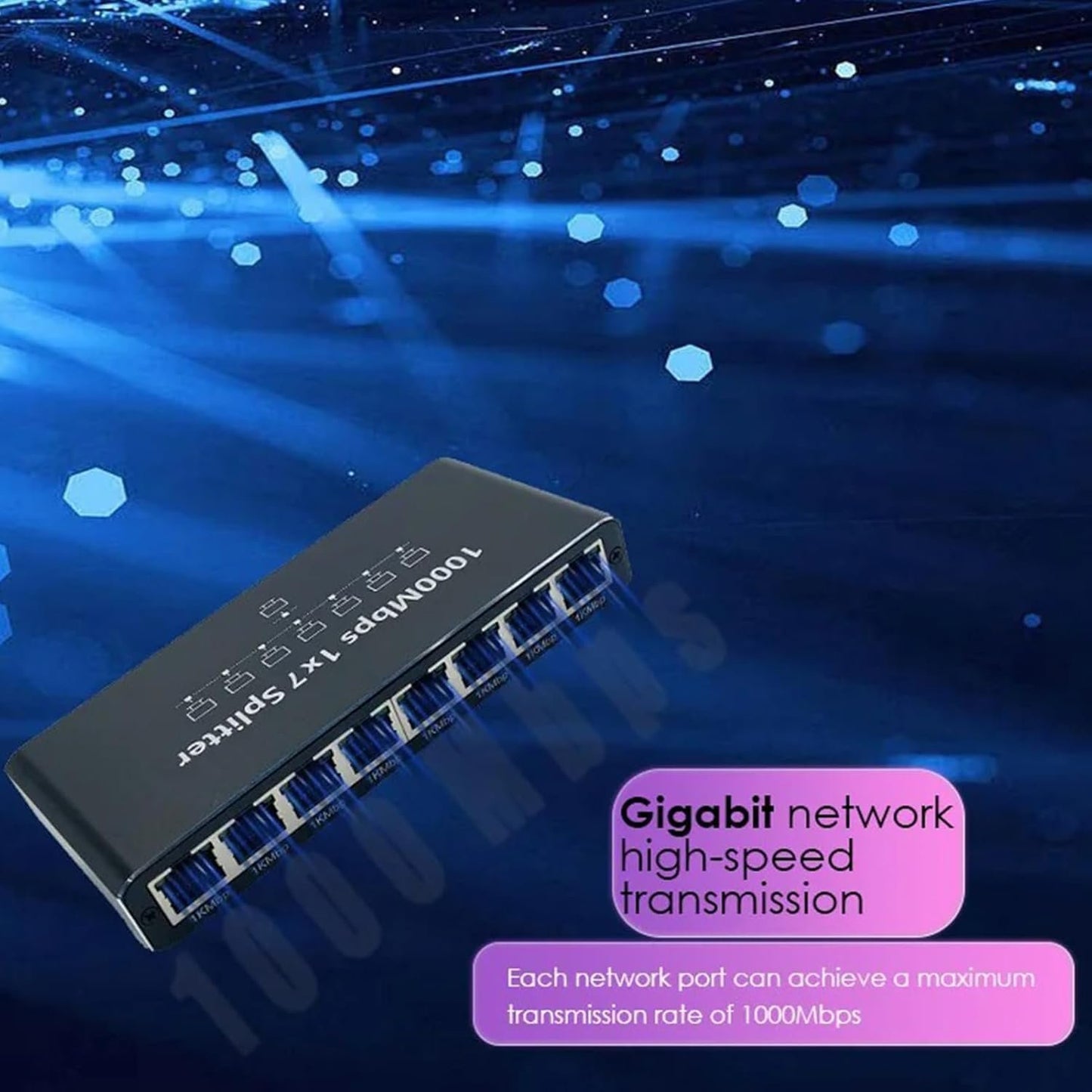 Network Hub,8-Port Internet Hub | 1000Mbps High Speed Plug and Play Adapter, Portable Extender, Desktop or Wall Mount