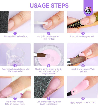 SAVILAND Acrylic Nail Kit French Sculpture Set: Clear/Nudes/Pink Acrylic Powder and Liquid Set Acrylic Nail Brush Cuticle Oil for Nail Care Professional DIY Acrylic Nail Art Beginner Acrylic Nail Kit