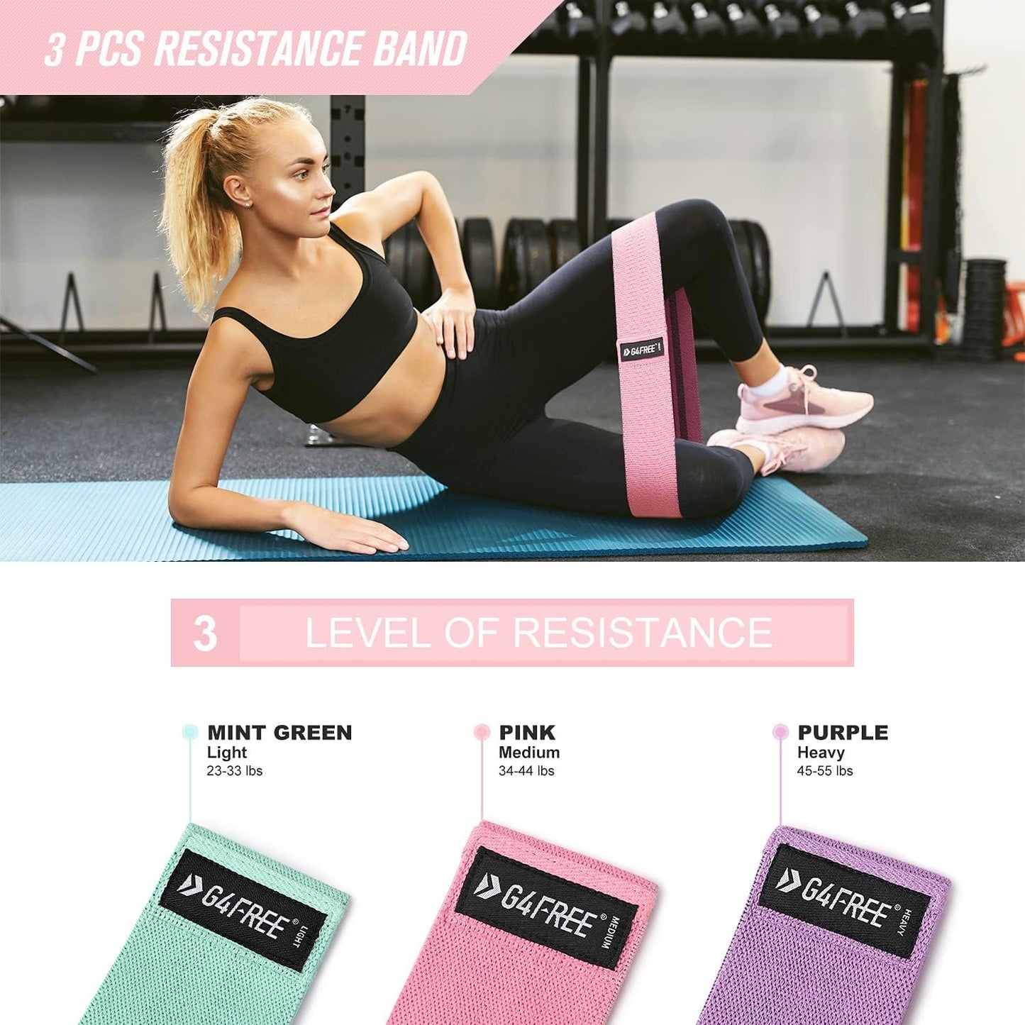 G4Free 9Pcs Barbell Pad Set for Squat, Hip Thrusts, Lunges, Leg day, Standard Olympic Bars with 2 Gym Ankle Safety Straps, 3 Hip Resistance Bands, 2 Lifting Strap, Barbell Pad, and Carry Bag