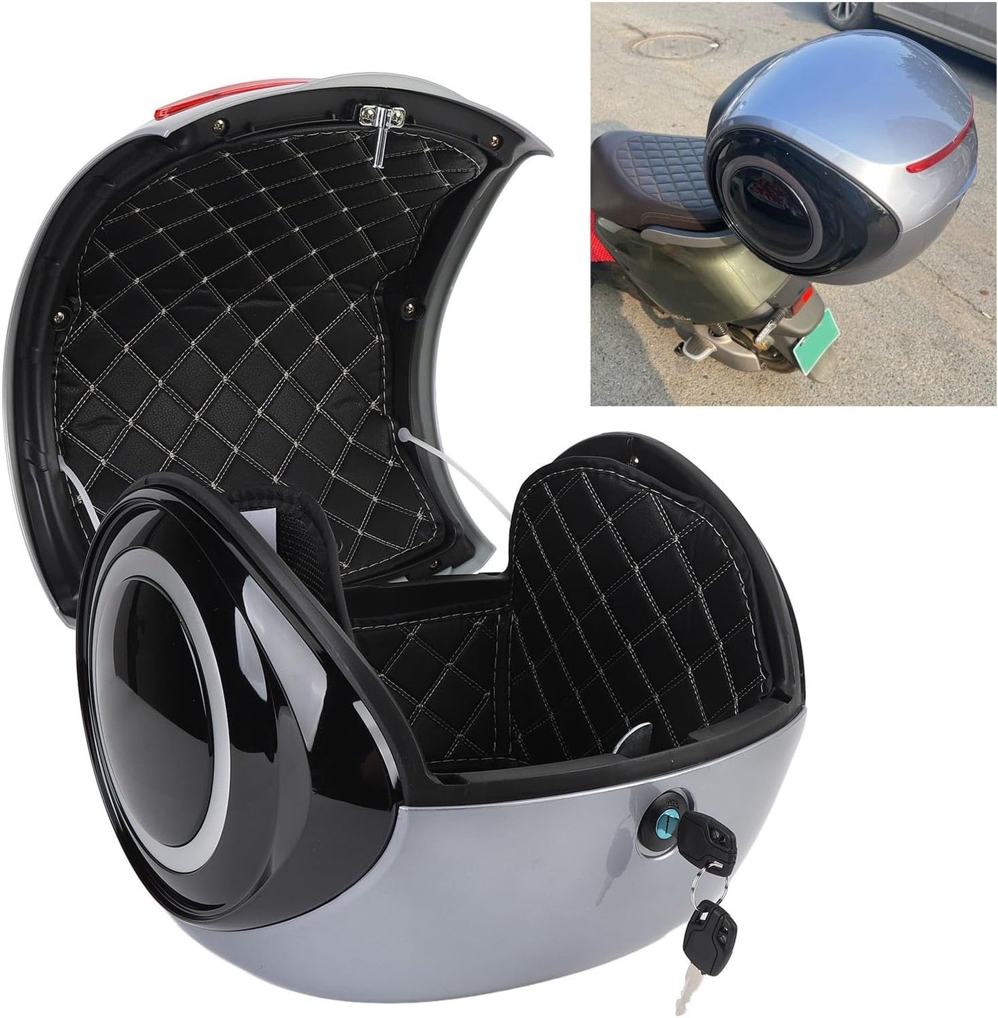 Bauletto per litri, bauletto per moto con serratura di sicurezza, cuscino posteriore, fodera rimovibile e lavabile, bauletto posteriore impermeabile per bici (GRAY)