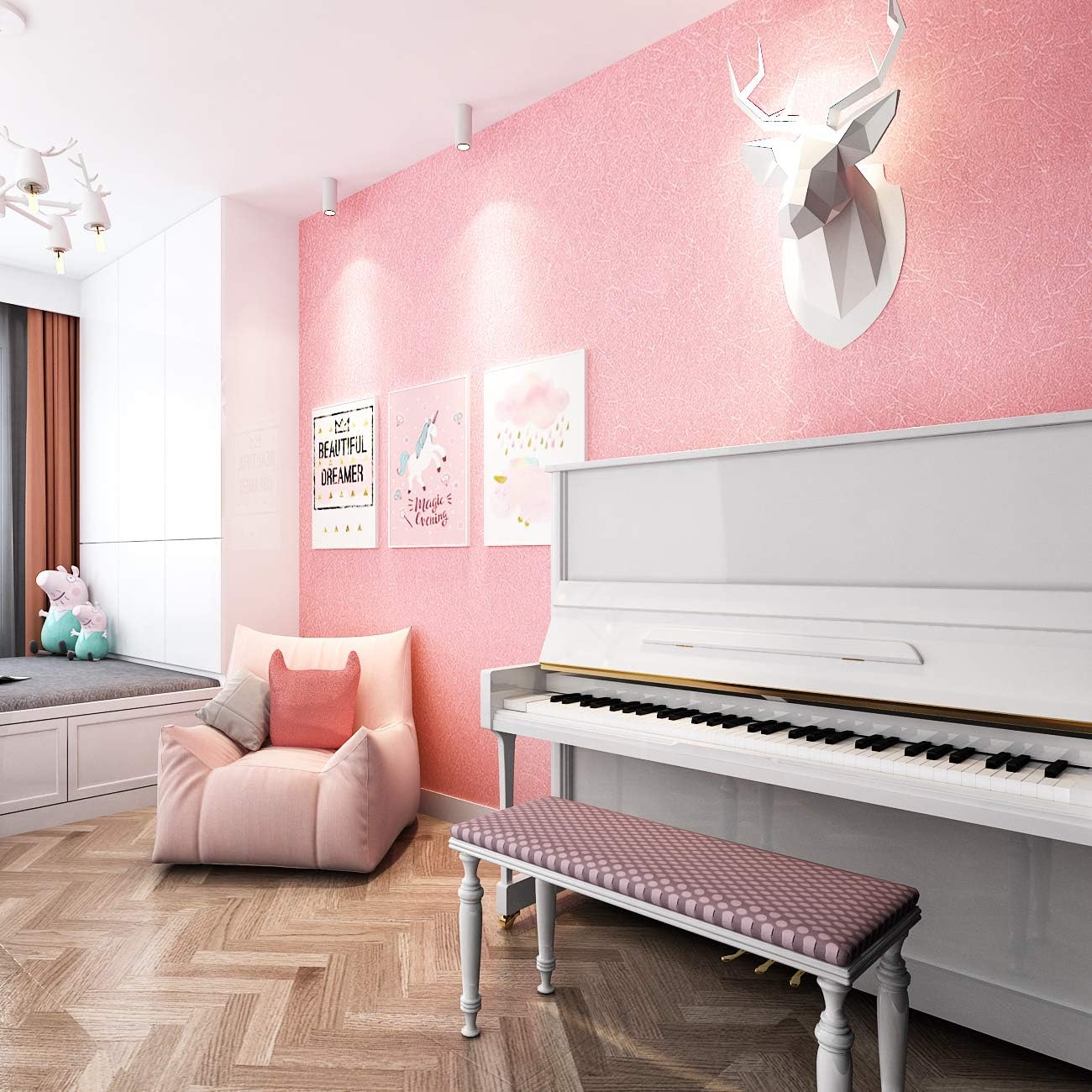 Livelynine 40CMX5M Pink Wall Sticker Children's Bedroom Wallpaper Roll Paper Roll Modern Wall Cards for Children Furniture Girl Wall Decoration