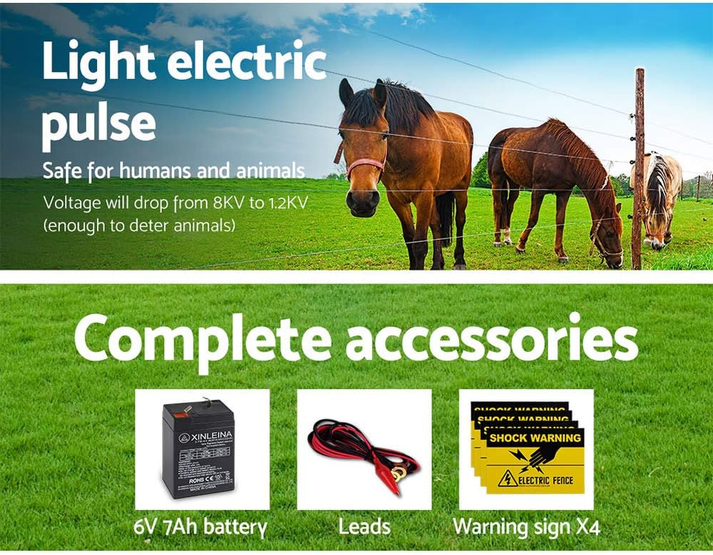GIANTZ Fence Energiser 8Km Solar Energizer Charger, Fencing Equipment Farm Barrier Animals, 0.3J