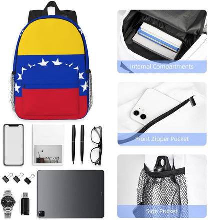 JBYJBX Flag Of Venezuela Print Adult Lightweight 15in Backpack Travel Hiking Essentials Laptop Bag Day Backpacks, Black, One Size