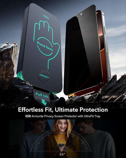 ESR 3 Pack 9H+ Glass for iPhone 16 Pro Max Privacy Screen Protector, [Military Grade Shatterproof & Longest Durable] Anti-spy Tempered Glass with Updated Easy Installation Tool
