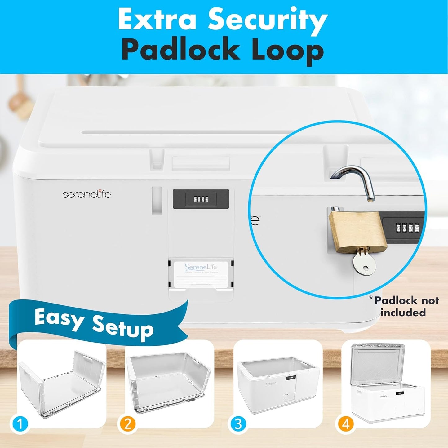 SereneLife Lockable Storage Box, 21 Gallon Capacity Storage Trunk with Combination Lock, Locking Container Bin for Organization