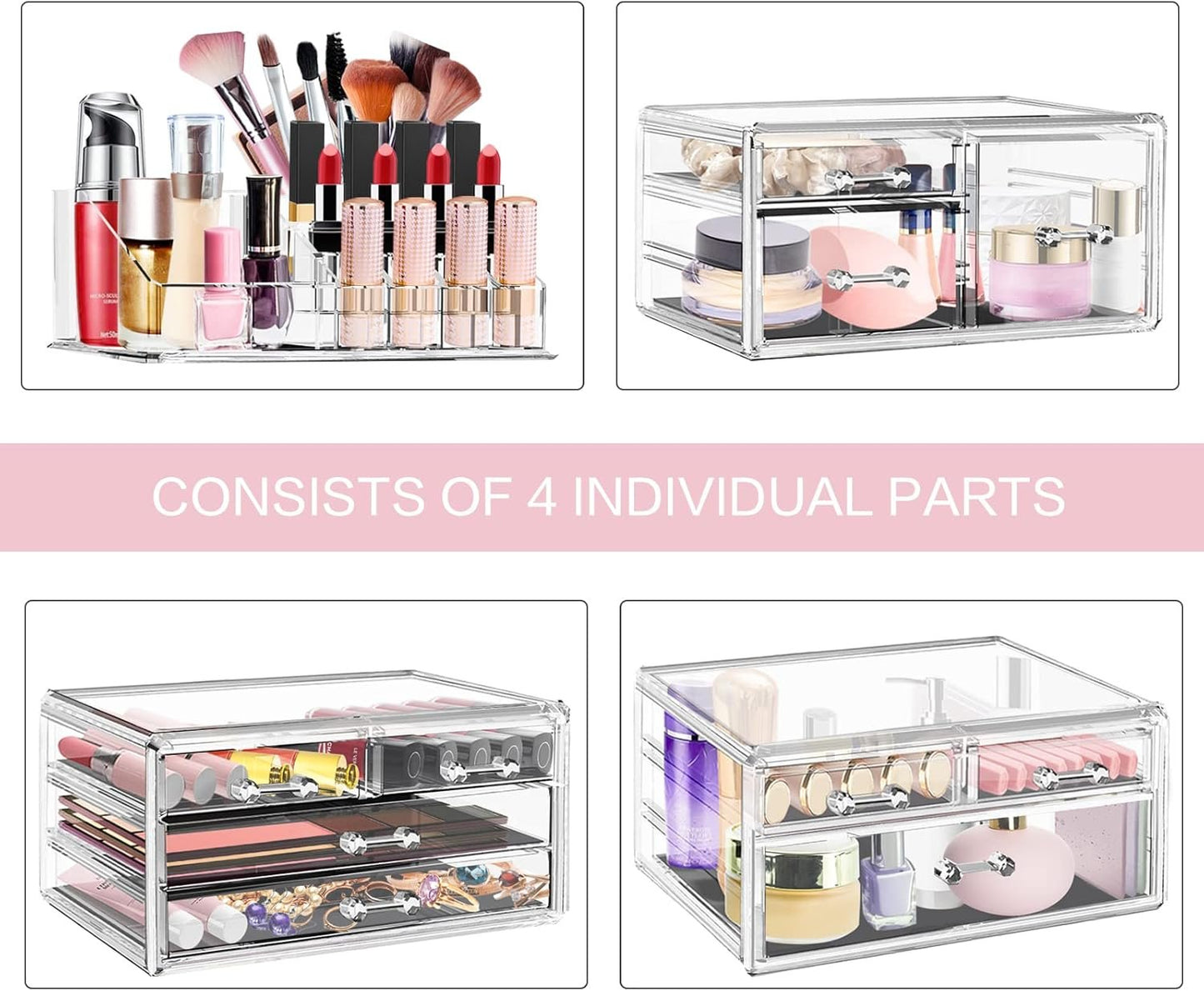 DILIBRA Acrylic Makeup Organizer, Stackable Clear Cosmetic Display Case with 10 Drawers, Large Skin Care Storage Organizer Display Box for Jewelry Hair Accessories Vanity Bathroom Counter Dresser