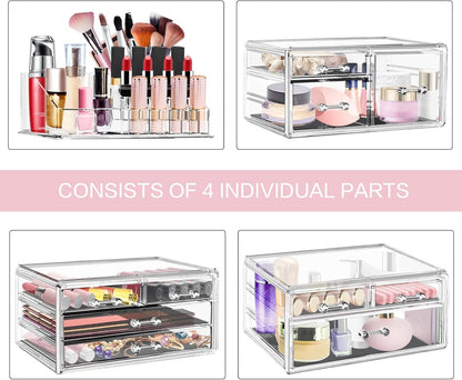 DILIBRA Acrylic Makeup Organizer, Stackable Clear Cosmetic Display Case with 10 Drawers, Large Skin Care Storage Organizer Display Box for Jewelry Hair Accessories Vanity Bathroom Counter Dresser