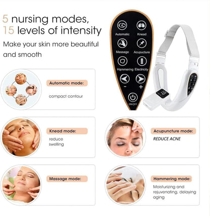 Contourflex 4-in-1 Massager, Reviona Facial Sculpting Device, With 5 Modes, 15 Adjustable Intensities, Tightens Jawline, Tightens Jawline, Reduces Sagging Skin (Pink)