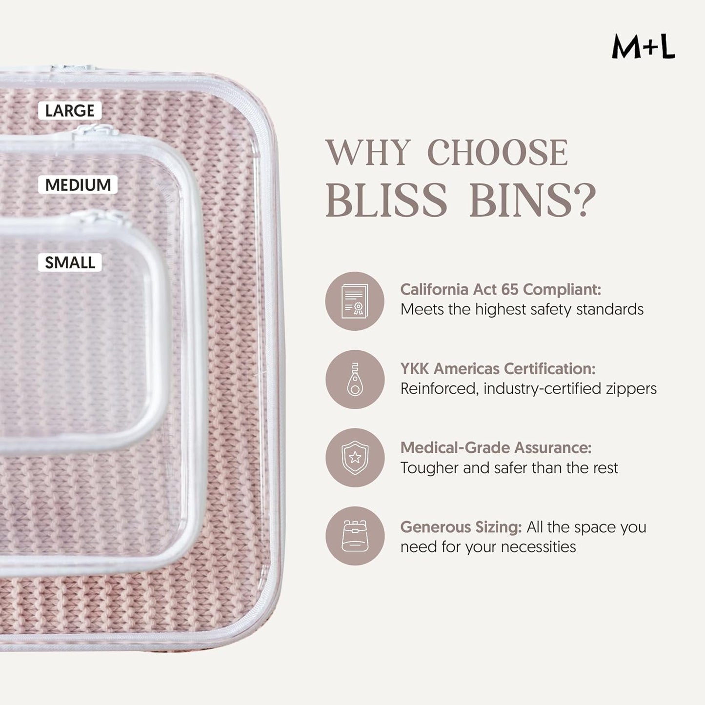 Maple & Lark Bliss Bins - Hard Sided Clear Zipper Case for Storage - Professional-Grade Plastic Clear Zipper Pencil Case, Toiletry Pouch, Travel Organizer, Cosmetic Bag, Toy Storage Bins (2 Pack, L)