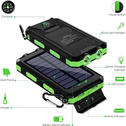 Solar Powered Charger | 20000mAh Portable Solar Fast Charger - Waterproof Battery Pack with Flashlight Survival Gear for Hiking, Explorer & Cell Phone
