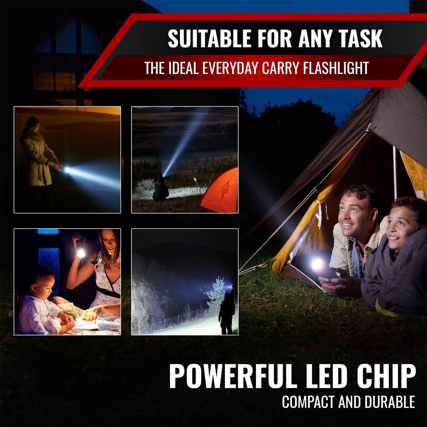 PeakPlus LED Flashlights High Lumens, Tactical Flash Lights [4 Pack] - Super Bright Waterproof Zoomable 5 Modes - Powerful Handheld Flashlight for Emergencies, Camping, Outdoor, Dog Walking