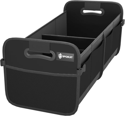 Sposuit Trunk Organizer for Car - Collapsible Trunk Storage with 11 Pockets & Reinforced Handles, SUV Trunk Organizers for Grocery Cargo(Black)