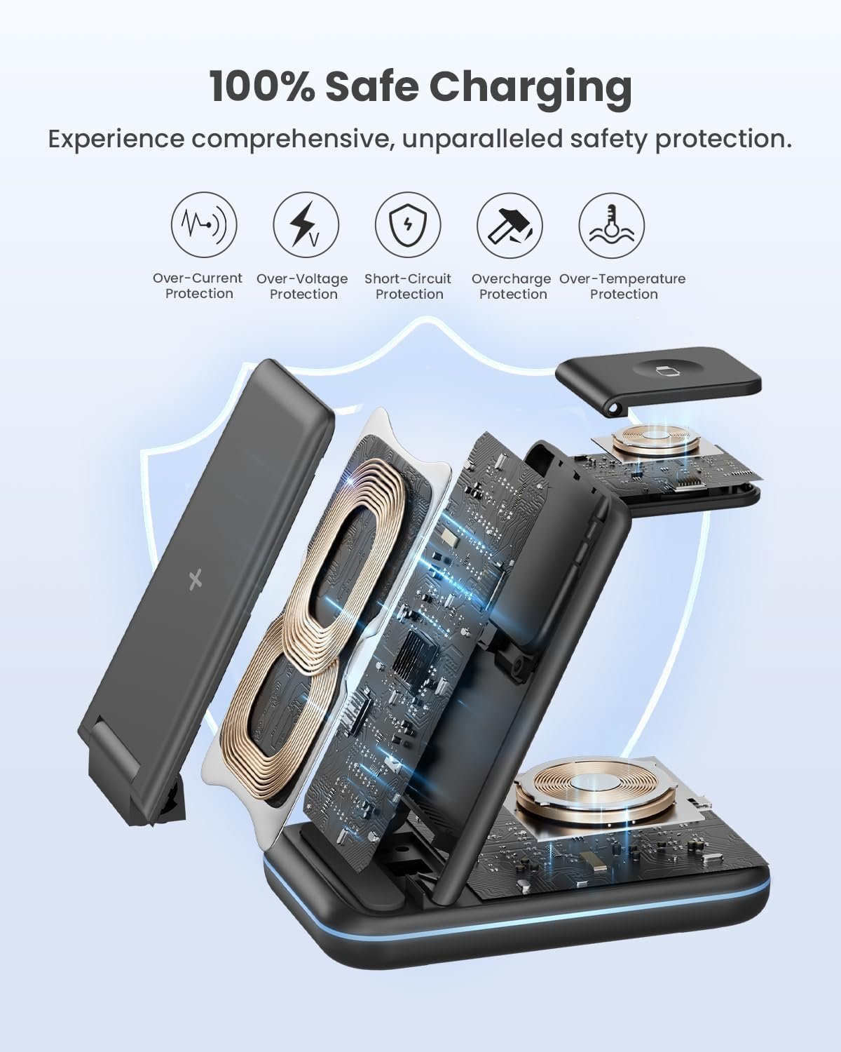 GEEKERA 3 in 1 Wireless Charging Station, Foldable Wireless Charger Stand for Multiple Apple Devices for iPhone 16 15 14 13 12 11 Pro Max Plus XR X, Apple Watch Ultra/9/SE/8/7/6/5/4/3/2, AirPods Pro/3