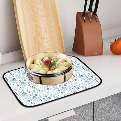Rolin Roly Absorbent Dish Drying Mat for Kitchen Counter Eucalyptus Drying Pad Blue White Reversible Drainer Mats for Countertop Storage Dishes Pans Fruits18X24