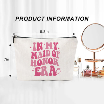 Canvas Makeup Bag – Bridesmaid Gift Bag – Bridal Party Accessories for Wedding, Bachelorette, Engagement, Bridal Shower (in My Maid of Honor Era)