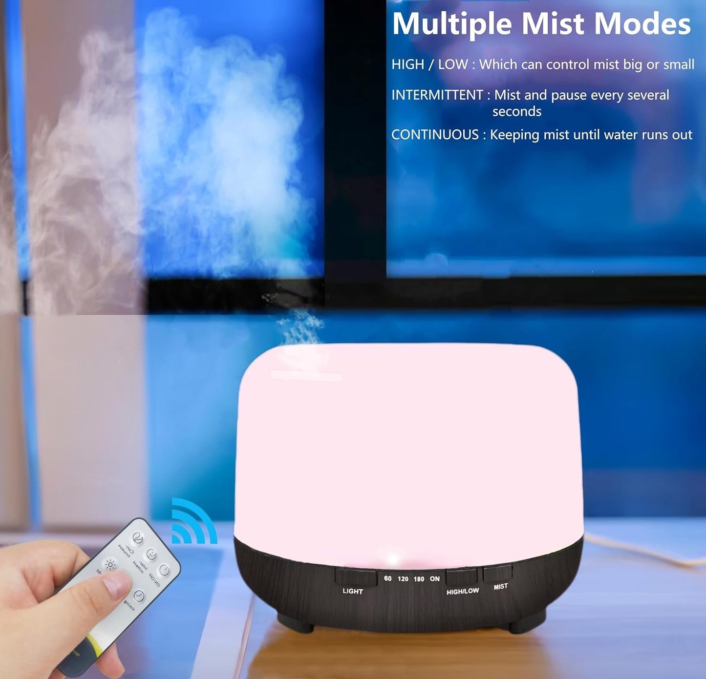 Diffusers for Essential Oils - Essential Oil Diffusers with Remote Control, 500ml Waterless Auto-Off 4 Timers 7Color Light Cool Mist Air Humidifier for Home Bedroom Office Plants Aromatherapy