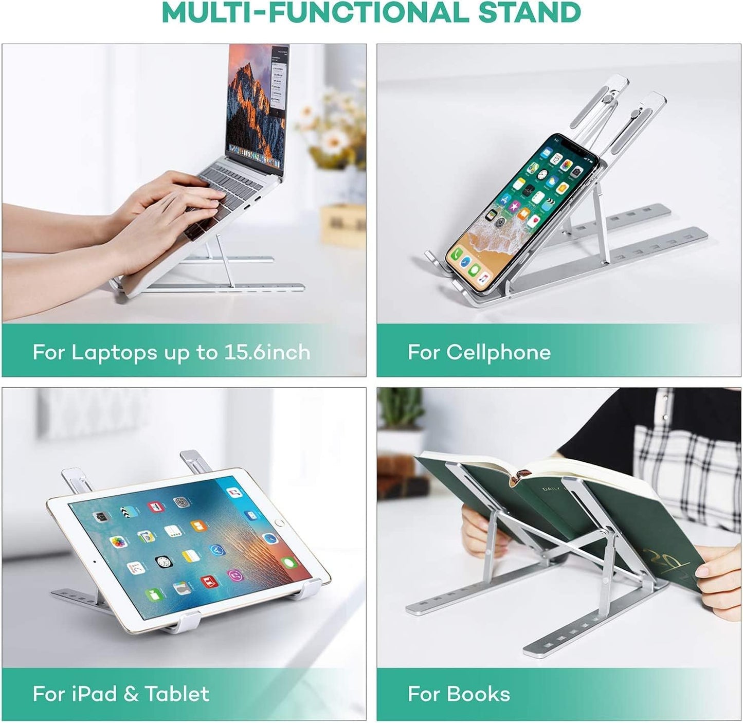 iXTRA Laptop Stand for Desk,Foldable Portable Anti-Slip Aluminum Laptop Holder with 7 Levels Height Adjustment Laptop Riser Compatible with MacBook,iPad,Dell,10-6 inch Laptops(Sliver)
