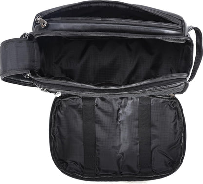 Polare Napa Leather Toiletry Bag for Men Large Travel Cosmetic Case Dopp Kit Shaving Kit Wash Pouch with YKK Zippers (Black)