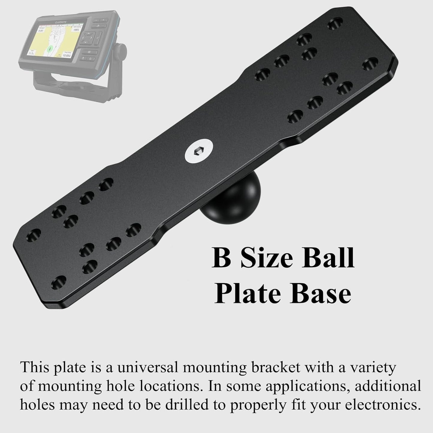 BRCOVAN Aluminum Alloy Marine Electronic Plate with 1'' TPU Ball for RAM Mounts B Size Double Socket Arm for Garmin/Humminbird/Lowrance GPS Chartplotters, Fish Finders and Marine Electronic Mount