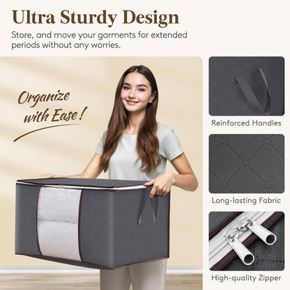 Lifewit 6 Pack Clothes Storage Bags, Foldable Fabric Closet Organizers and Storage Containers, Underbed Storage Bins for Clothing, Blankets with Reinforced Handle, Sturdy Zipper, Clear Window, Grey