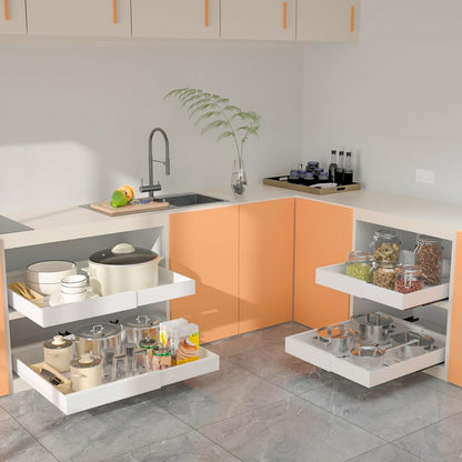 Pull Out Cabinet Organizer 2 PCS, 21" Deep, Expandable(12.4"-20.4") Slide Out Drawers for Kitchen Cabinets Fixed with Adhesive Film for Pots,Pans,Heavy Duty Slide Out Cabinet Organizer and Storage