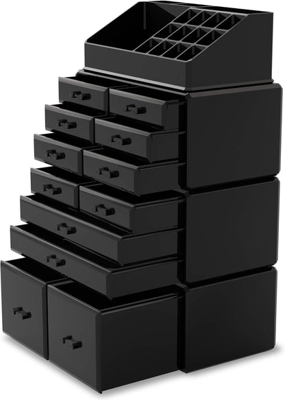 Readaeer Makeup Cosmetic Organizer Storage Drawers Display Boxes Case with 12 Drawers (Black)