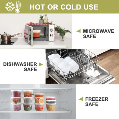 Ezalia Deli Containers with Lids 50 Sets - Pint Plastic Soup Containers 16oz 8oz Clear Food Storage Containers with Lids Leakproof, Reusable Take Out for Restaurant, Microwave/Freezer/Dishwasher Safe