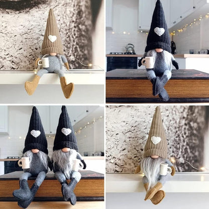 2 Pcs Coffee Gnomes Plush Bar Decor, Handmade Swedish Tomte Gnomes Gifts Farmhouse Scandinavian Figurine Gnome for Home Kitchen Coffee Station Table Shelf Decor (Brown)