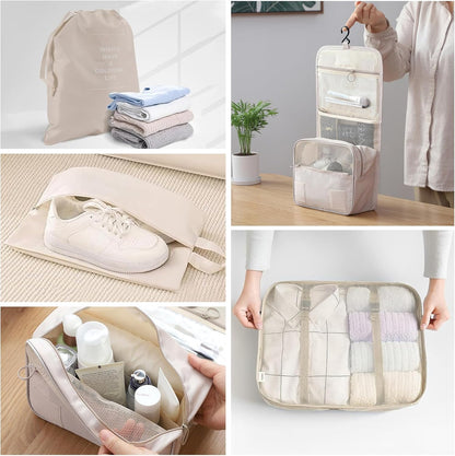 9 Pieces Organizer Suitcase Space-Saving Organizers, Travel Organizers, Packing Cubes, Travel Set Useful Accessories Organizer for Holidays, Travel and Home Garment Storage(Beige)
