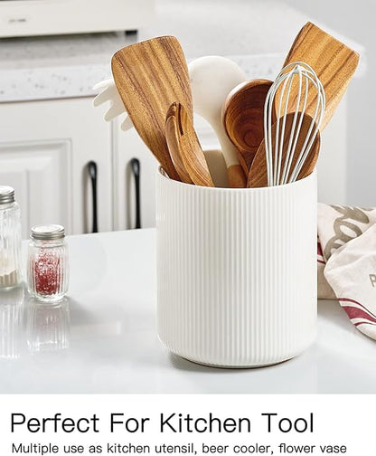Getstar Large Kitchen Utensil Holder for Kitchen Counter (H7.2” x W6.2”), Ceramic Cooking Utensil Holder with Cork Mat, Kitchen Decor (White, Utensils Not Included)
