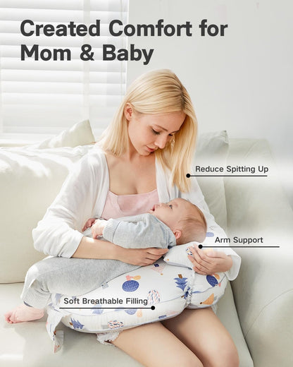 Nursing Pillow for Breastfeeding & Bottle Feeding –Breastfeeding Pillow with Adjustable Waist Strap, Feeding Pillow for Tummy Time,Removable Cotton Cover for Mom & Baby Comfort (Forest)