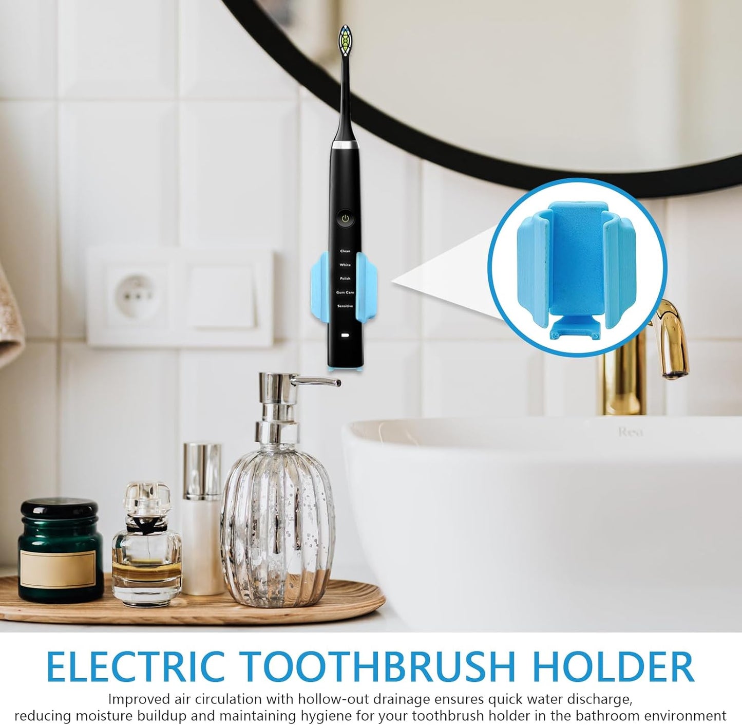 Toothbrush Holder Wall Mounted, Toothbrush Organizer Stand, Multifunctional Adhesive Draining Container for Sink, Makeup Vanity, Rv, Home, Mirror, Counter, 1.97x1.57x2.36 Inches
