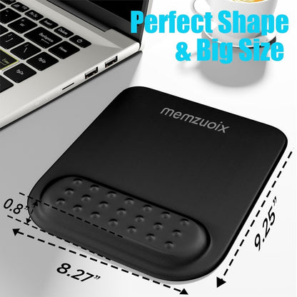 memzuoix Black Ergonomic Mouse Pad with Wrist Rest Support,Premium Memory Foam Cushioning for Pain Relief, Non-Slip PU Base for Stable Smooth Control - Perfect for Laptop, Computer, and Home Office