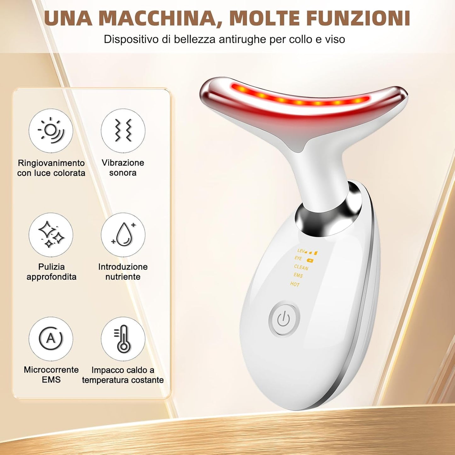 Electric Lifting Anti-Wrinkle Face Massager, Beauty Device with 3 Modes, 7 LED Colorful Lights, Heating to 42°C, EMS Facial Massage, Electric Gua Sha for Face Lifting, White