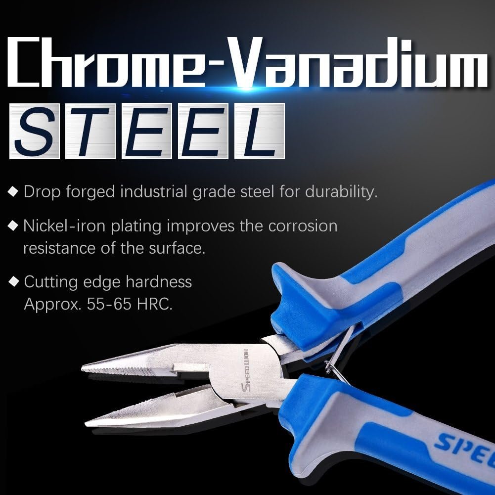 SPEEDWOX Long Nose Pliers Wire Cutters 5 inch Micro Side Cutting with Spring Fine Pliers Precision Small Jewelry Making Tool Serrated Jaws Professional Handle Craft Chrome Vanadium Steel