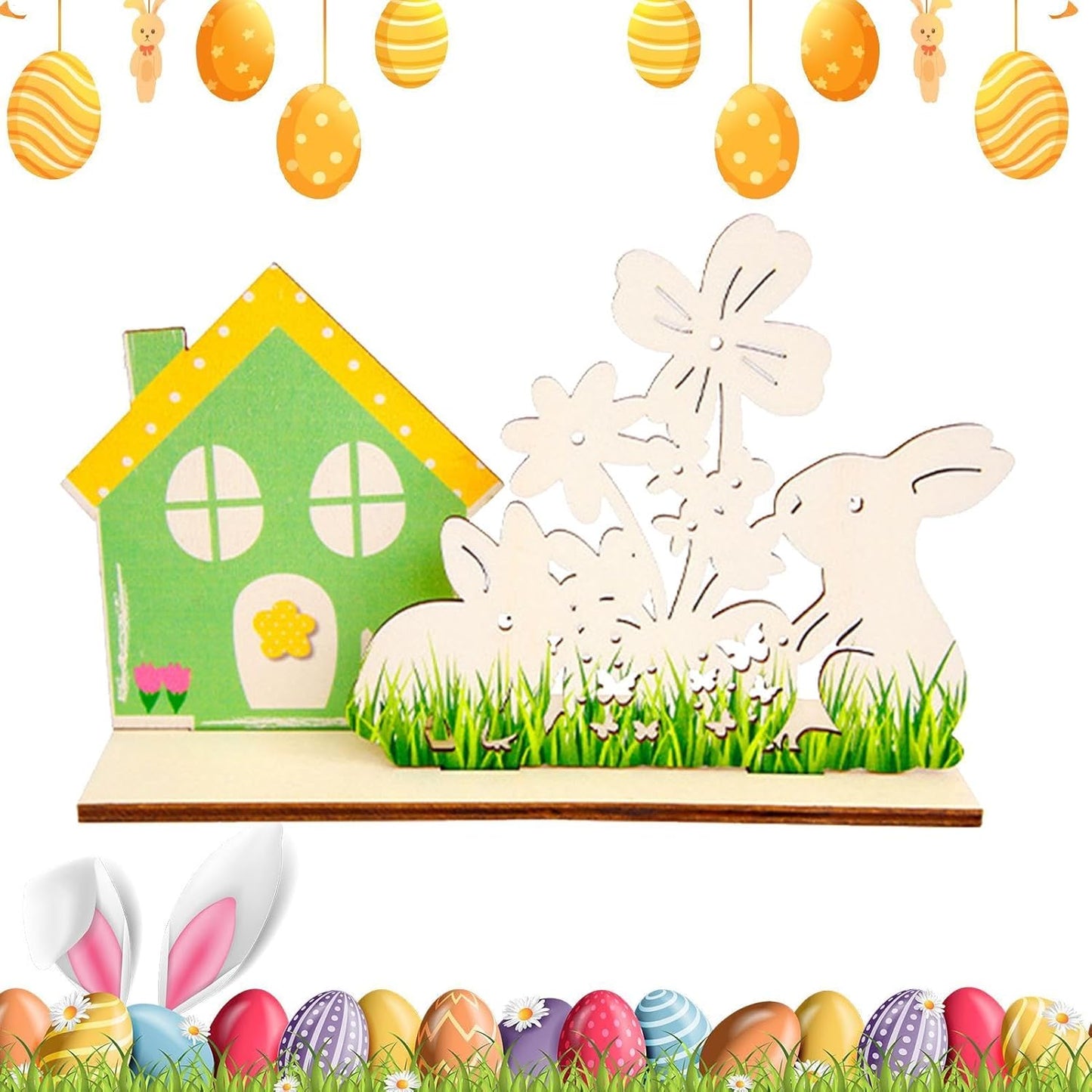Wooden Easter Bunny House Sign, Easter Tabletop Decorations, Cute Rabbit Holiday Decor, Art Craft Centerpieces, Easter Dining Table Signs, Collectible Wooden Table Decor for Easter Celebration