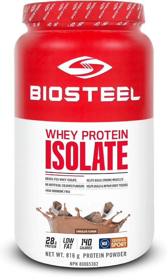 BioSteel Sports Chocolate Whey Protein Isolate Powder, Grass-Fed and Non-GMO Post Workout Formula, 24 Servings