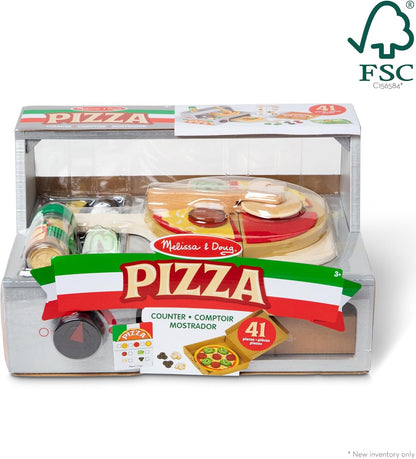 Melissa & Doug Top & Bake Wooden Pizza Counter Play Set (34 Pcs) - Pizza Toy Wooden Play Food Set, Pretend Pizza Sets For Kids Ages 3+