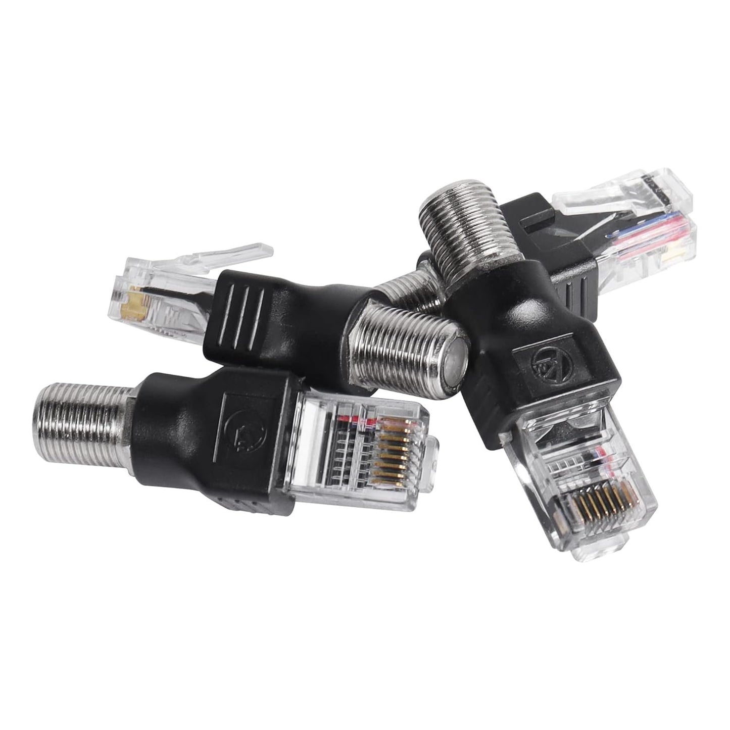 CERRXIAN 4PCS RF to RJ45 Coaxial Converter RF Female to RJ45 Male Coax Barrel Adapters for Line Tester