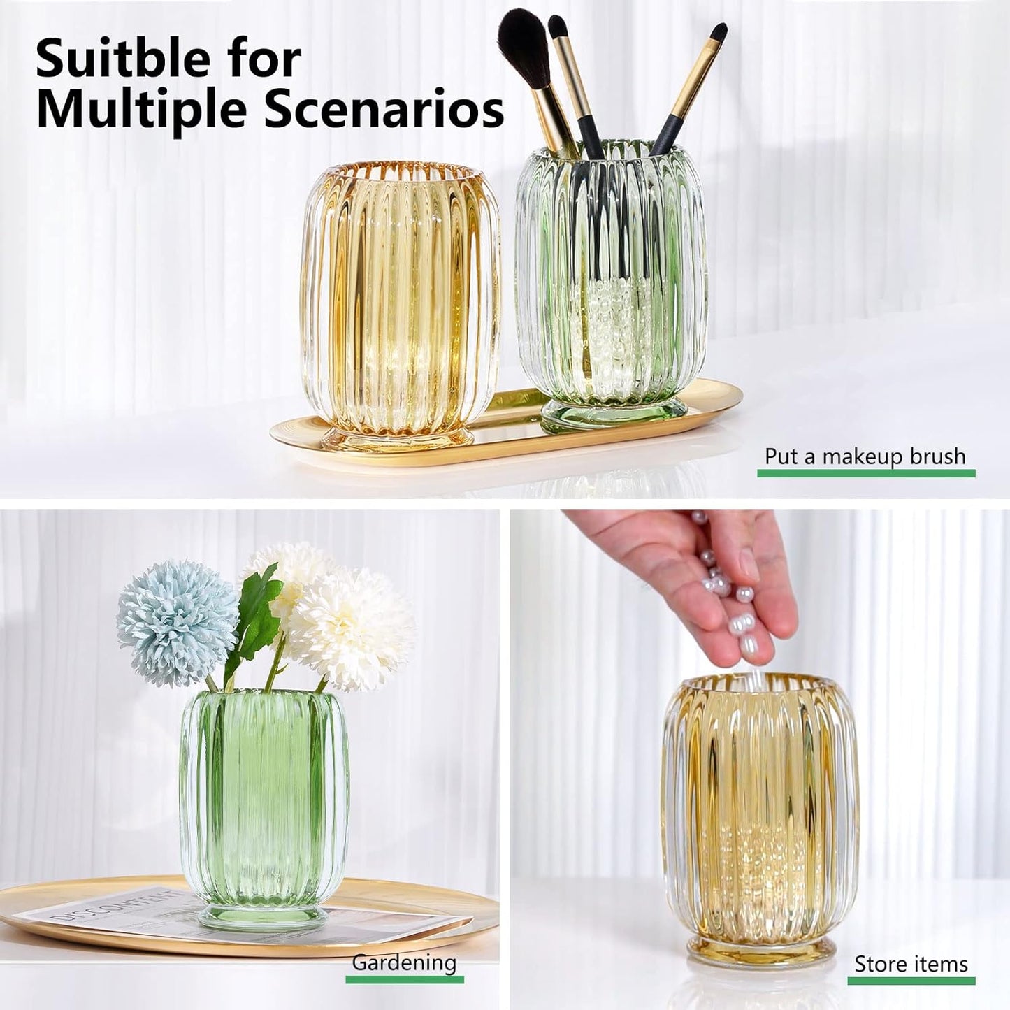 DASITON Makeup Brush Organizer and Accessories Crystal Makeup Brush Holder Multifunctional Green