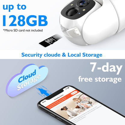 Solar Security Cameras Wireless Outdoor, 2K 3MP Pan Tilt 355° View IP65 Waterproof Rechargeable Battery Powered PTZ WiFi Camera with PIR, Color Night Vision,2-Way Talk,Cloud/SD