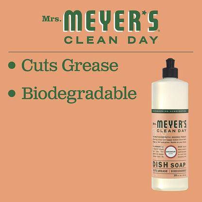 Mrs. Meyer's Clean Day Dish Soap, Cruelty Free and Biodegradable Dishwashing Liquid, Geranium Scent, 473 ml Bottle