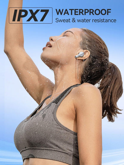 Wireless Earbuds, 2025 Bluetooth 5.3 Headphones HiFi Stereo with 4 HD Mic, 40H Playtime Bluetooth Earbuds with Dual LED Display, IP7 Waterproof Wireless Earphones, Touch Control Ear Buds,USB-C,White