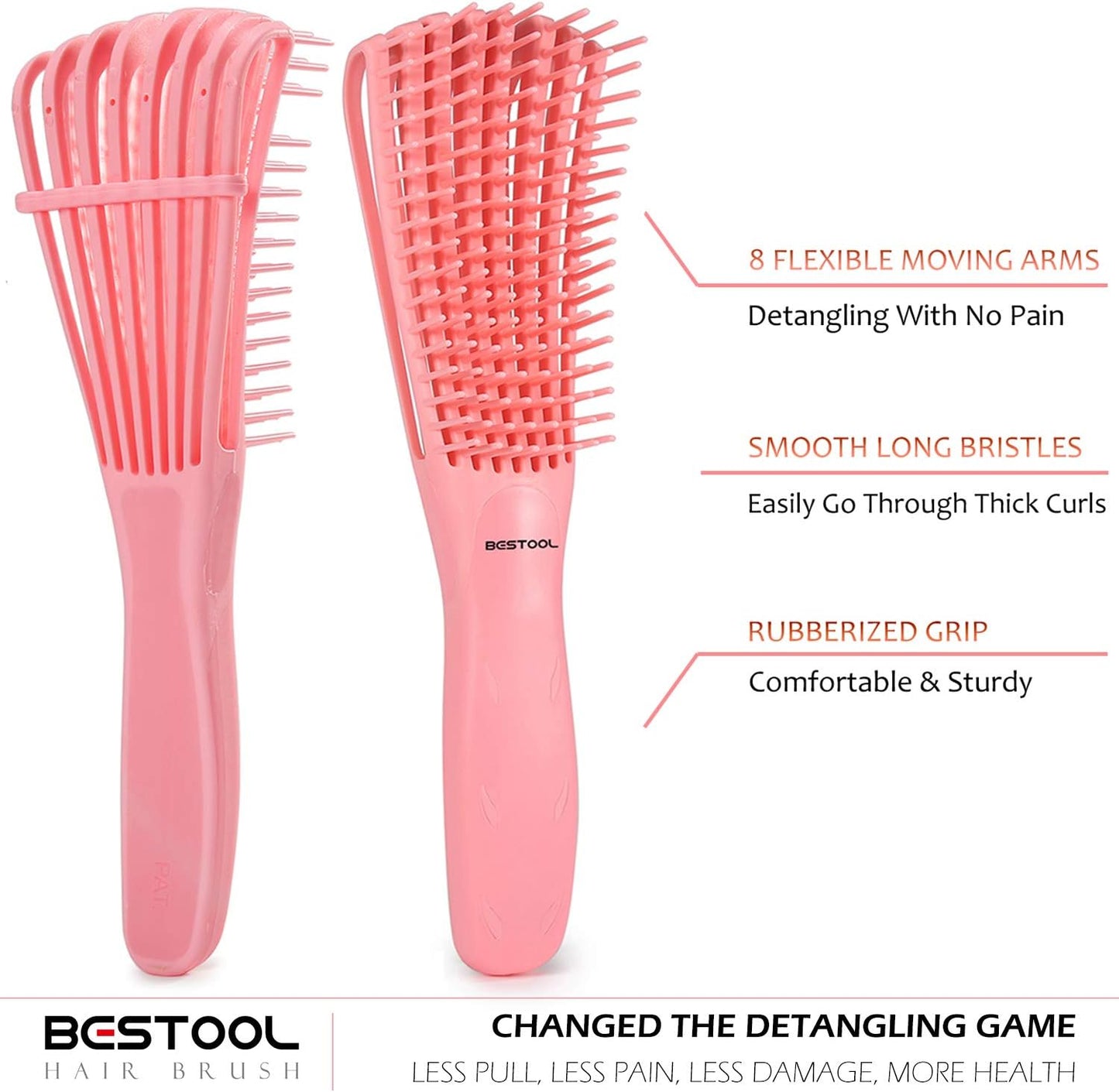 BESTOOL Hair Brush, Detangling Brush for Natural Black and Curly Hair (Pink, Afro 3/4abc), Ideal for Wet or Dry Hair