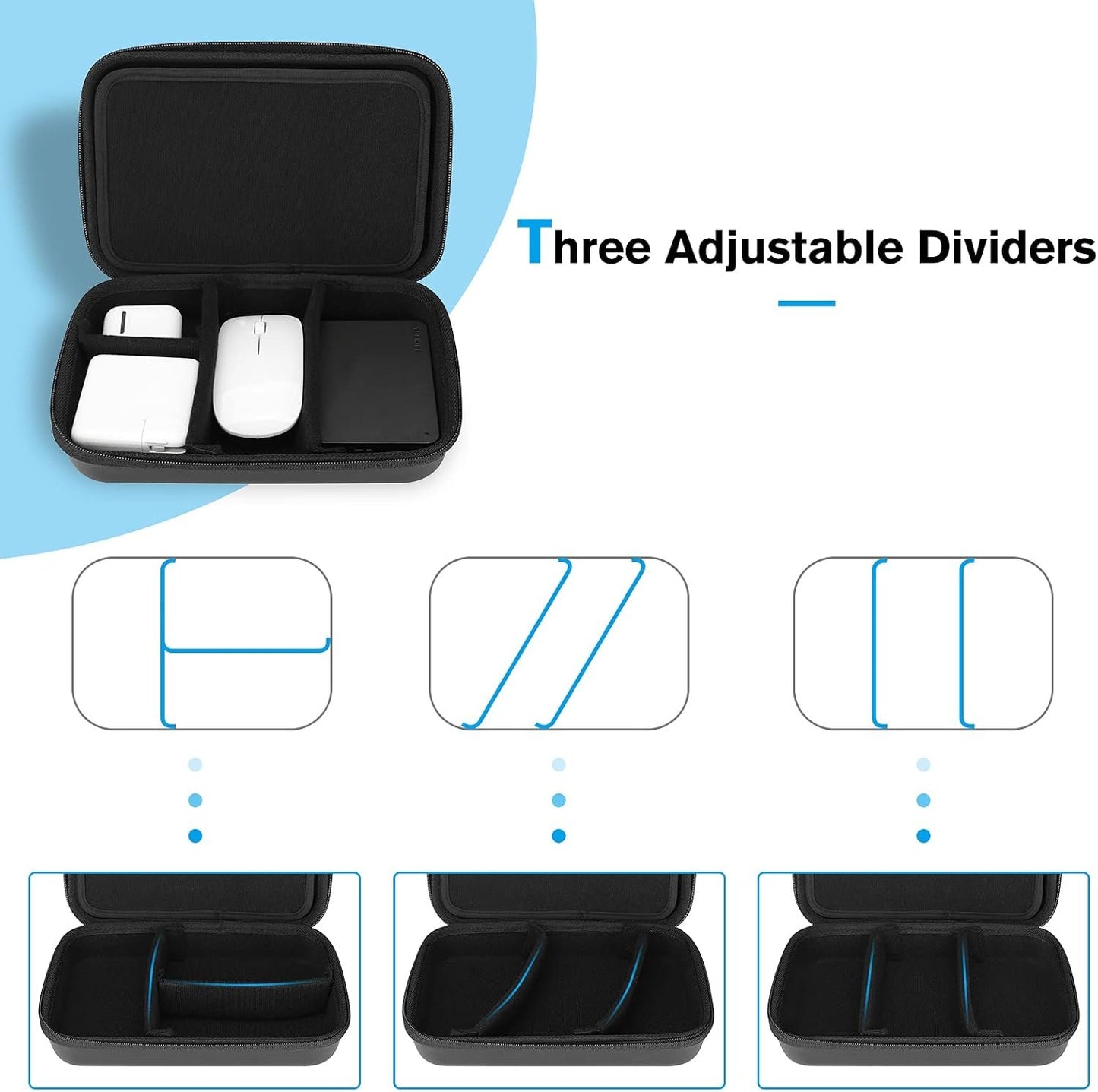ProCase Hard Travel Electronic Organizer Case for MacBook Power Adapter Chargers Cables Power Bank Apple Magic Mouse Apple Pencil USB Flash Disk SD Card Small Portable Accessories Bag â€“Black