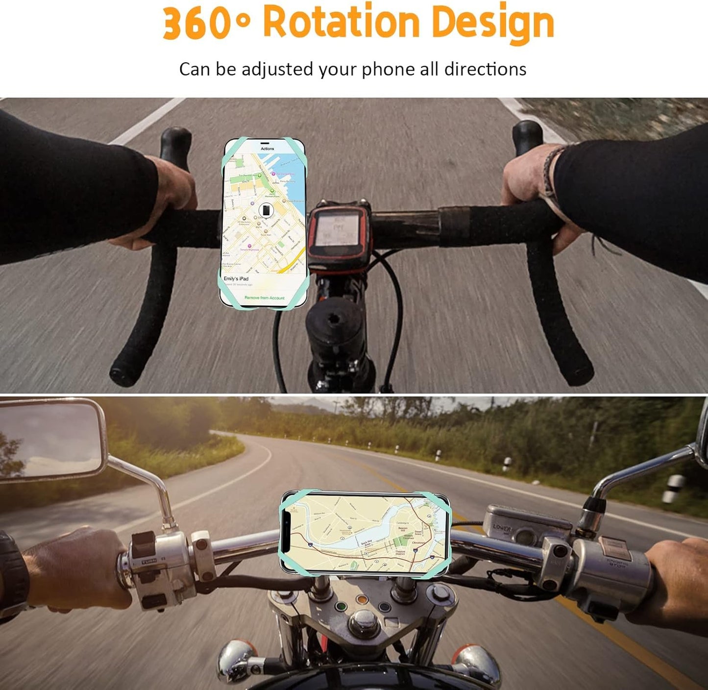 Universal Bike Phone Holder, Universal Smartphone Holder for Bike, 360° Rotating, Detachable Phone Holder for MTB Motorcycle Bicycle, Compatible with iPhone 13/12/11/Pro Max, Smartphone 4.5 "-7.0 "