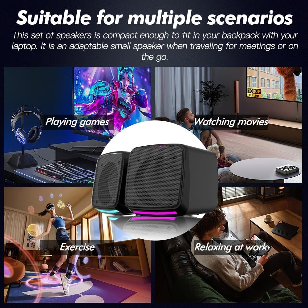 Aysoi PC Speakers, USB Powered Speaker Set, Jack AUX 3.5mm,Portable Mini Speaker for Laptop Smartphones MAC, Colorful RGB Lights