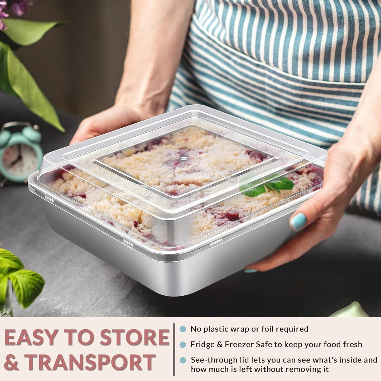 E-far 9-Inch Square Cake Pan with Lid