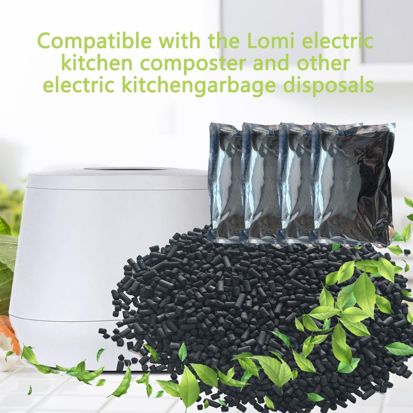 4 Pack Odor Absorbing Filter Refills, Replacement Activated Charcoal Compatible with Lomi Smart Waste Kitchen Composter, Vita Mix Most FoodCycler Filters